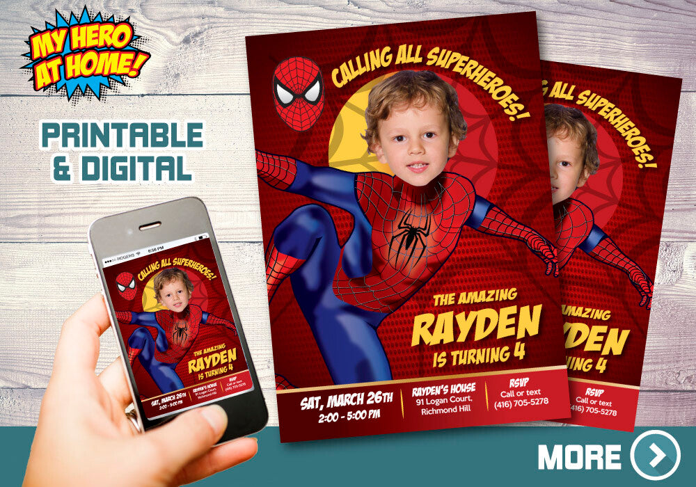 Spider-Man Birthday Invitation, Spider-Man Party, Spiderman Digital, Spider-Man Photo Invitation, SpiderMan Invitation. 102C