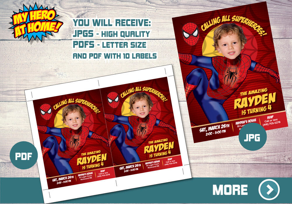 Spider-Man Birthday Invitation, Spider-Man Party, Spiderman Digital, Spider-Man Photo Invitation, SpiderMan Invitation. 102C
