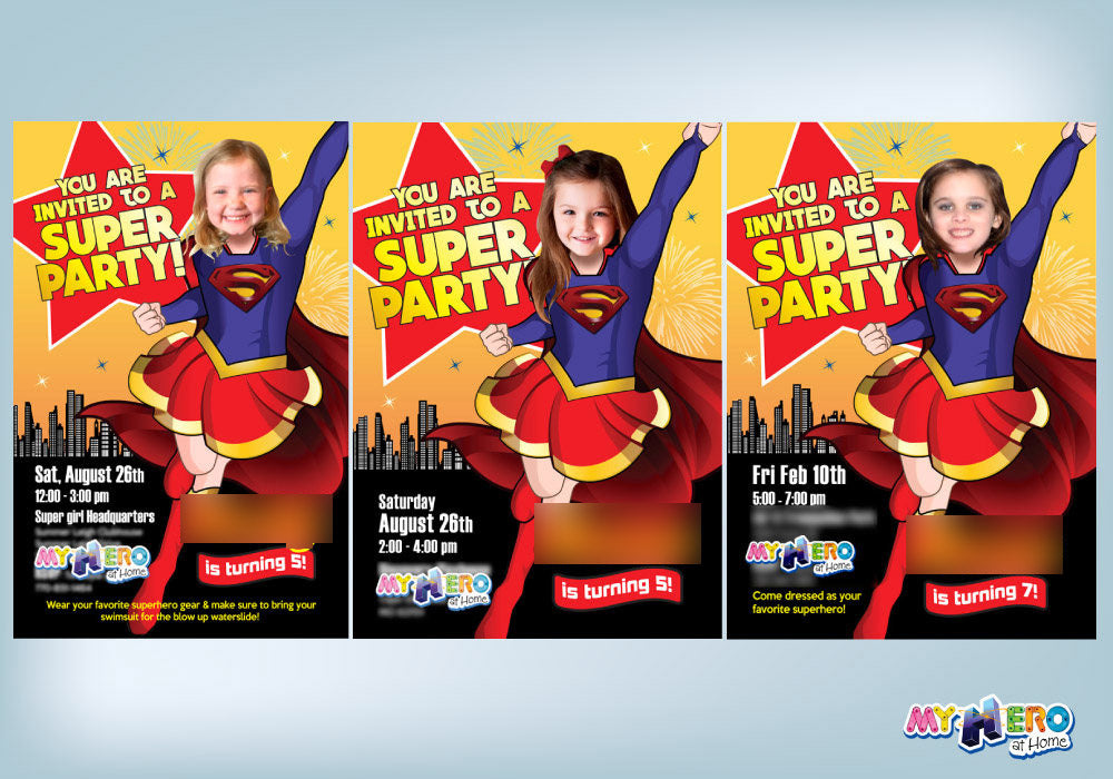 Supergirl photo Invitation, Supergirl Birthday Invitation with your girl as the star. 113