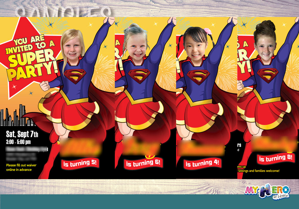 Supergirl photo Invitation, Supergirl Birthday Invitation with your girl as the star. 113
