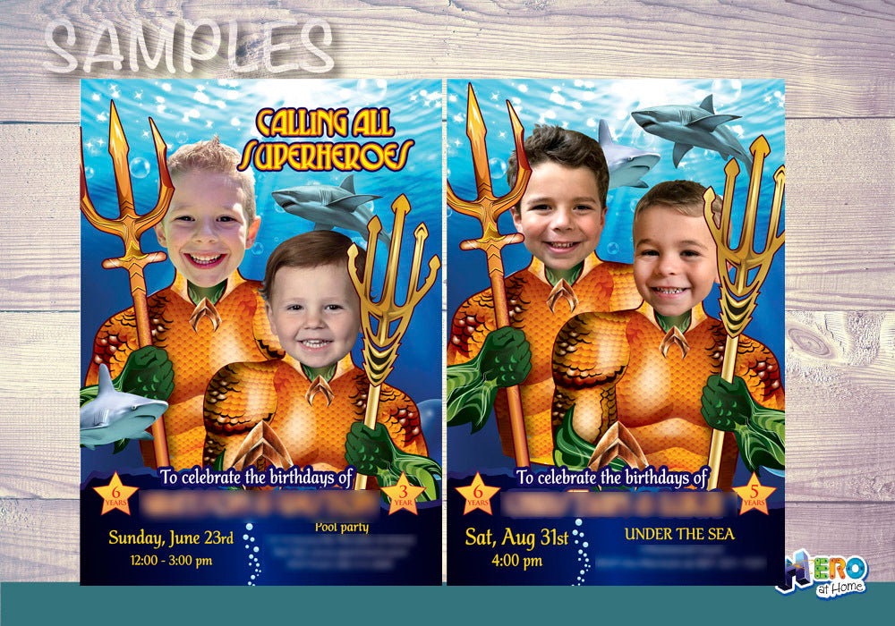 Joint Aquaman Birthday Invitation, Aquaman Siblings Party Invitation, Siblings Aquaman invitation, Joint Aquaman invitation. 196