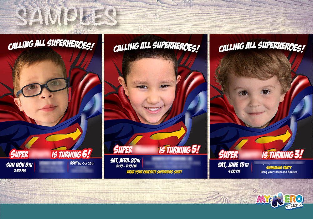 Superman photo Invitation, Superman party Invitation, Superman Birthday Invitation, Superman theme party. 125