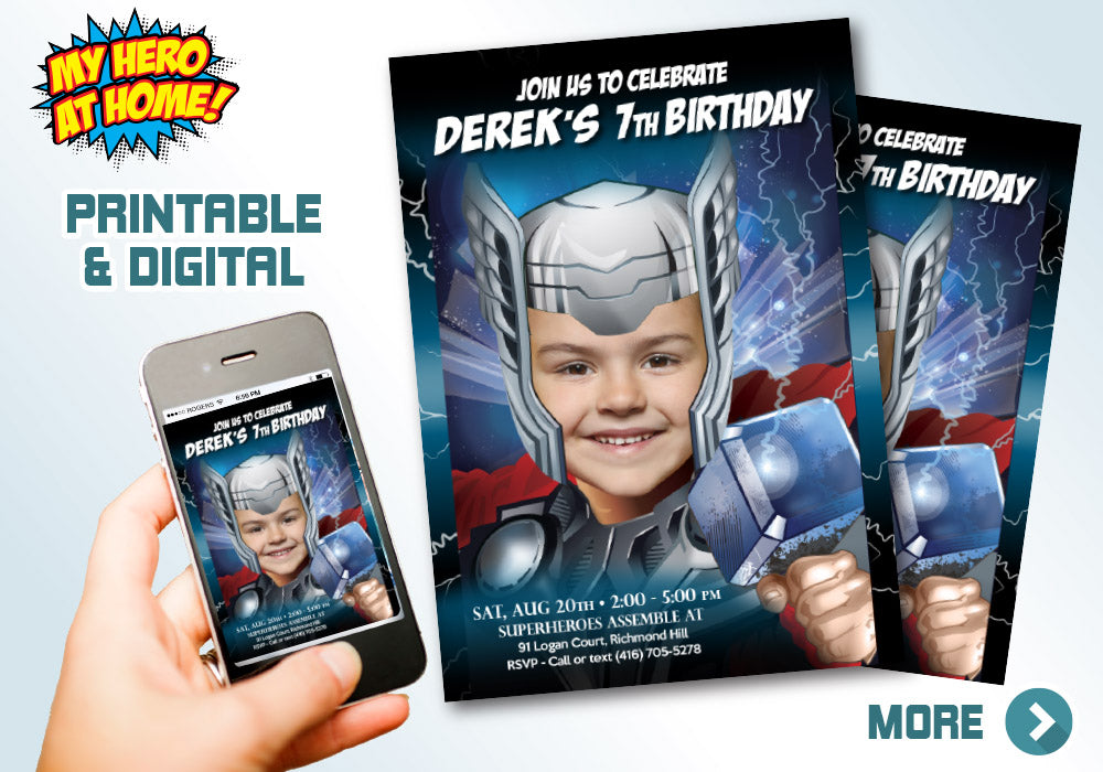 Thor photo Invitation, Thor Party invite with your kid as the god of thunder. 126