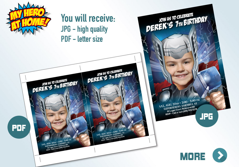 Thor photo Invitation, Thor Party invite with your kid as the god of thunder. 126