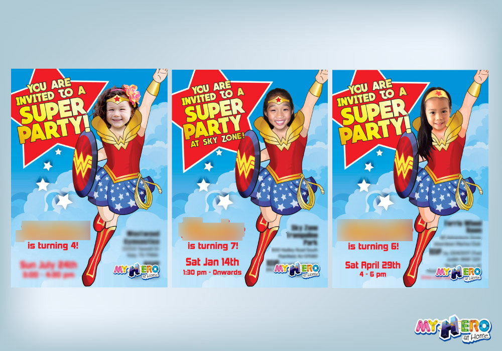 Wonder Woman photo Invitation with your girl as the star, Wonder girl Party template. 128