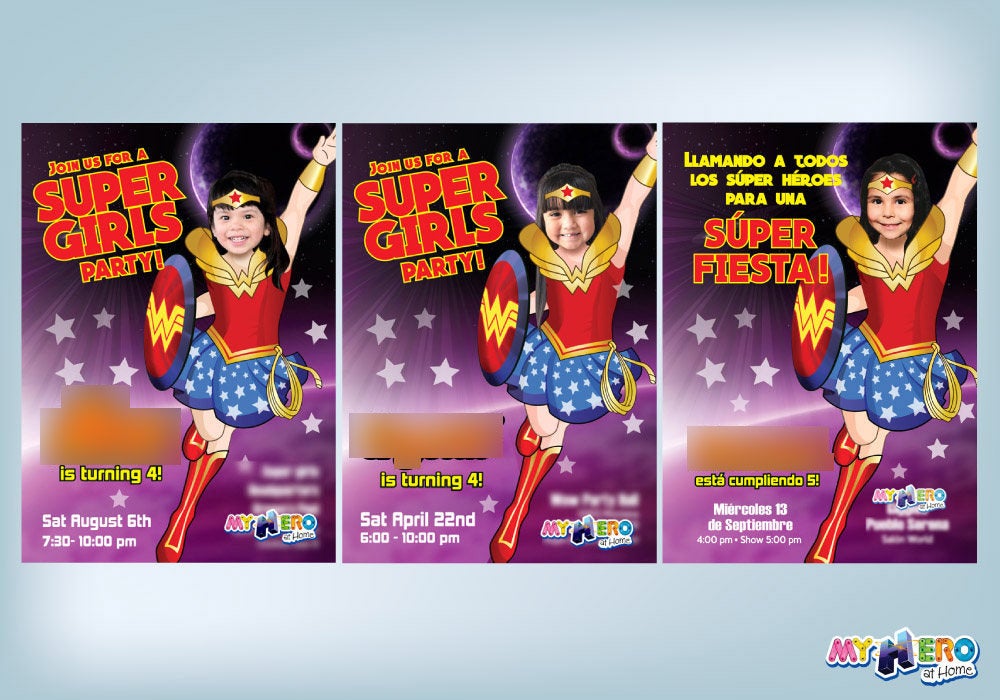 Wonder Woman Birthday Invitation, Super Girls Party invite, Wonder girl Invite. 129