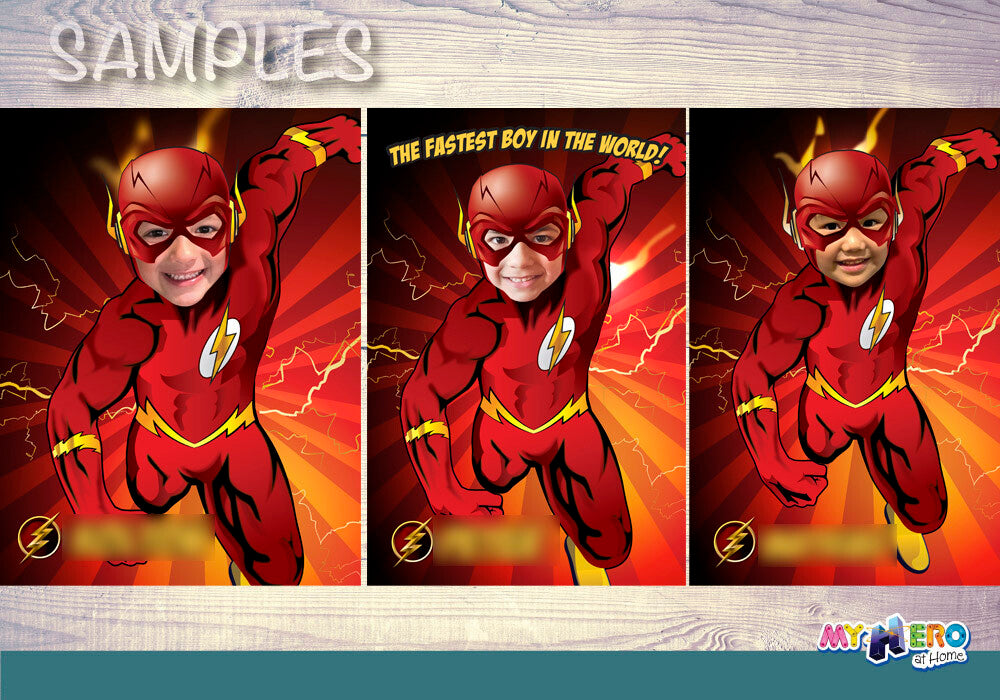 Unique Flash Poster with your kid as the fastest superhero, Flash gifts with photo. 371
