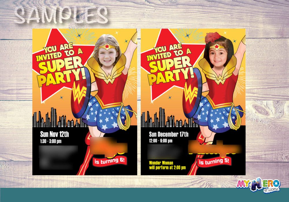 Wonder Girl birthday Party Invitation with your photo, Wonder woman digital. 153