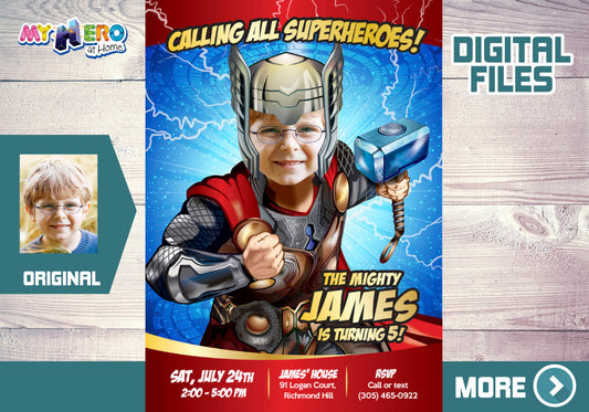 Thor Birthday Invitation personalized with your photo, Thor photo Invitation 154