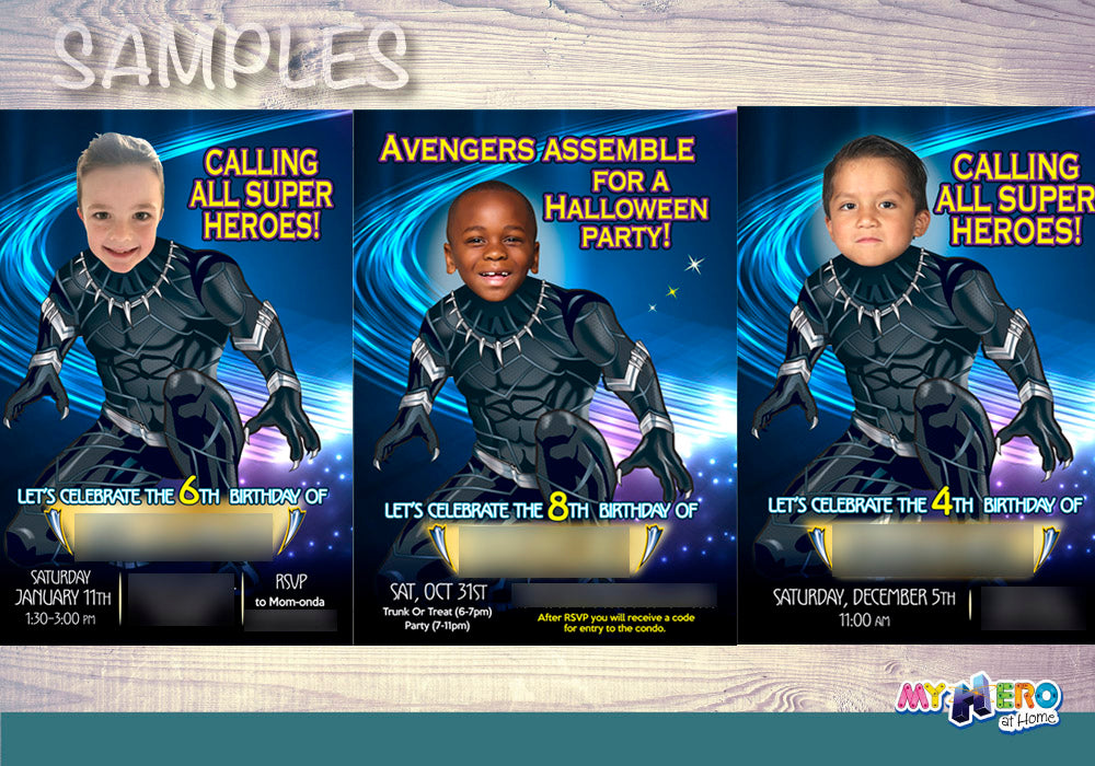 Black Panther birthday party Invitation with your kid as the Black Panther. 161IN