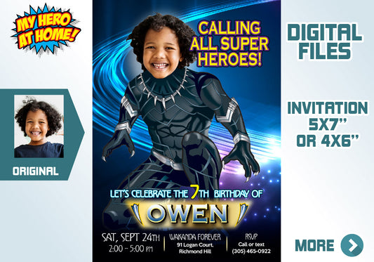 Black Panther birthday party Invitation with your kid as the Black Panther. 161