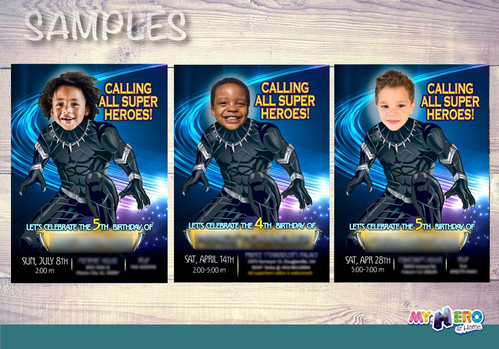 Black Panther birthday party Invitation with your kid as the Black Panther. 161IN