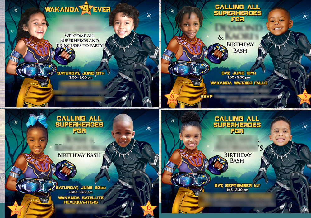 Black Panther and Shuri birthday Invitation with photos, Black Panther Siblings invite. 608