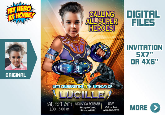 Shuri photo Invitation, Shuri Birthday Party invitation with your girl as the star. 177