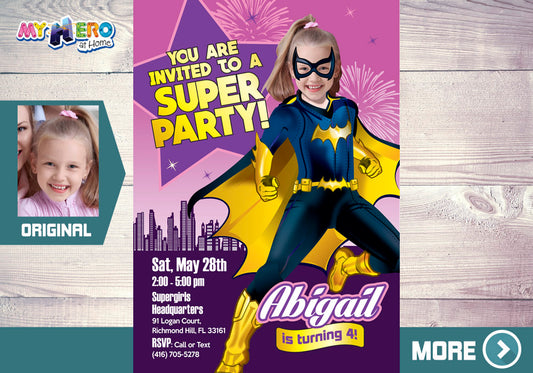 Batwoman Birthday custom invitation with your girl as Batgirl. 185
