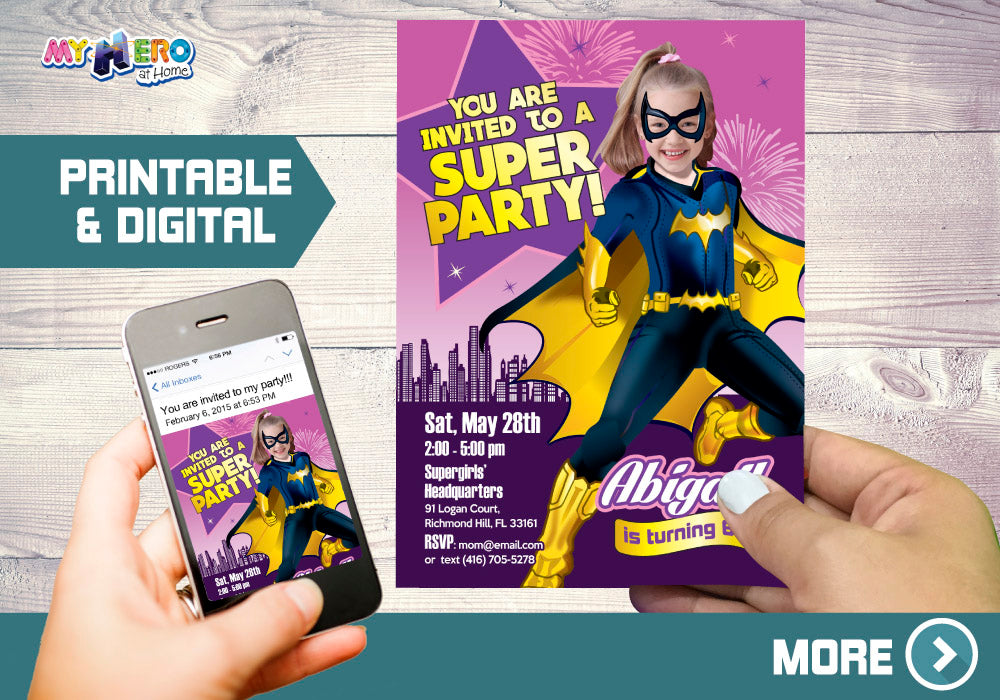 Batwoman Birthday custom invitation with your girl as Batgirl. 185