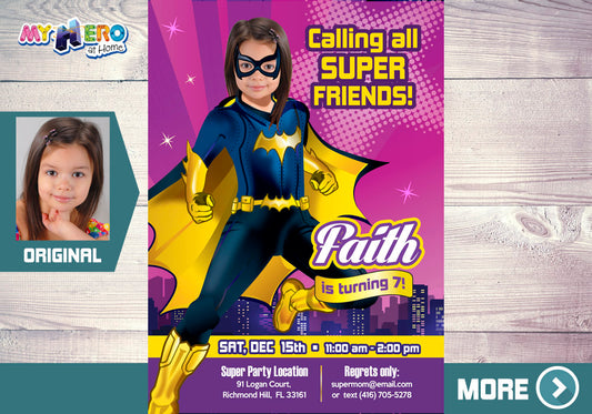 Batwoman Birthday Invite with your photo, Batwoman photo Invitation, Batwoman Party. 187