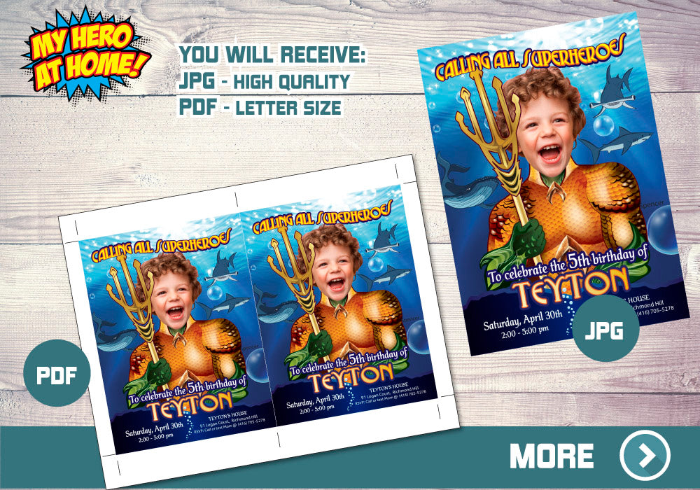 Aquaman photo Invitation, Aquaman Party, Aquaman Digital, Aquaman theme Party, Aquaman Birthday. 188