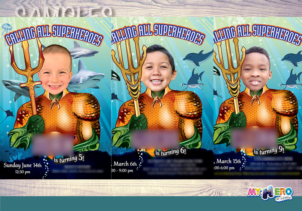 Custom Aquaman Invitation, Aquaman theme Party, King of the Seven Seas party, Aquaman Birthday, 189