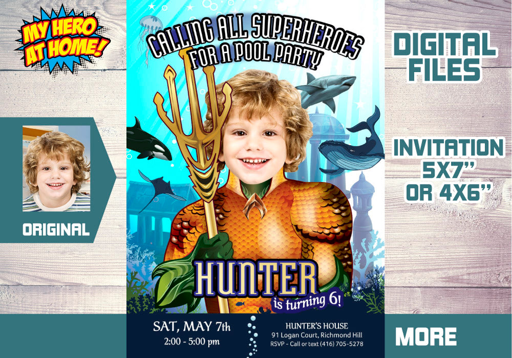 Aquaman Party Invitation, Aquaman Birthday Invitation, Aquaman Digital, Aquaman Thank you, Aquaman favor tags. 195
