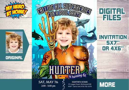 Aquaman Party Invitation, Aquaman Birthday Invitation, Aquaman Digital, Aquaman Thank you, Aquaman favor tags. 195