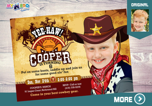 Cowboy Photo Invitation, Cowboy Party, Rodeo Party, Western Sheriff Birthday, Cowboy Digital Invitation. 203