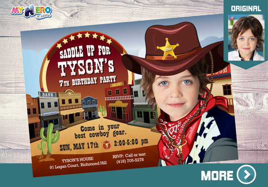 Western Cowboy Photo Invitation, Cowboy Party, Rodeo Birthday, Sheriff party, Cowboy Digital Invitation, Cowboy Invitation. 204