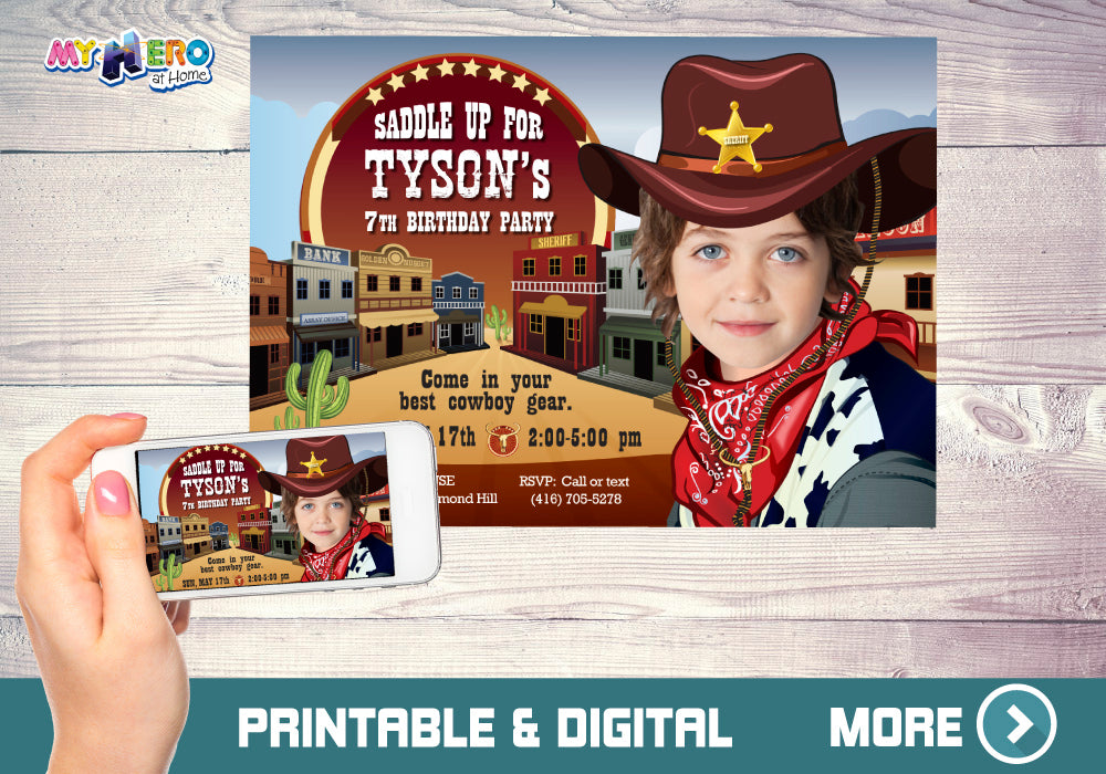 Western Cowboy Photo Invitation, Cowboy Party, Rodeo Birthday, Sheriff party, Cowboy Digital Invitation, Cowboy Invitation. 204