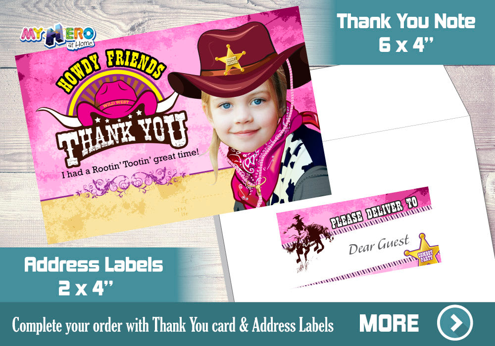 Cowgirl Birthday Invitation, Western Girl Sheriff Birthday, Cowgirl photo Invitation, Cowgirl Digital Invitation. 206