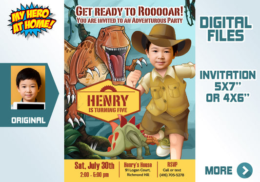 Jurassic birthday party Invitation with your kid as the star, Dino-Mite Invitation. 207