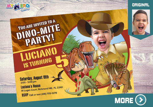 Dinosaurs birthday Party Invite with photo, Dino-Mite photo Invitation. 209