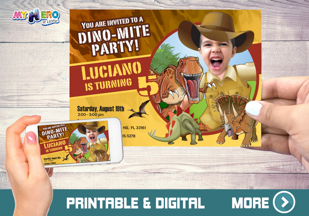 Dinosaurs birthday Party Invite with photo, Dino-Mite photo Invitation. 209