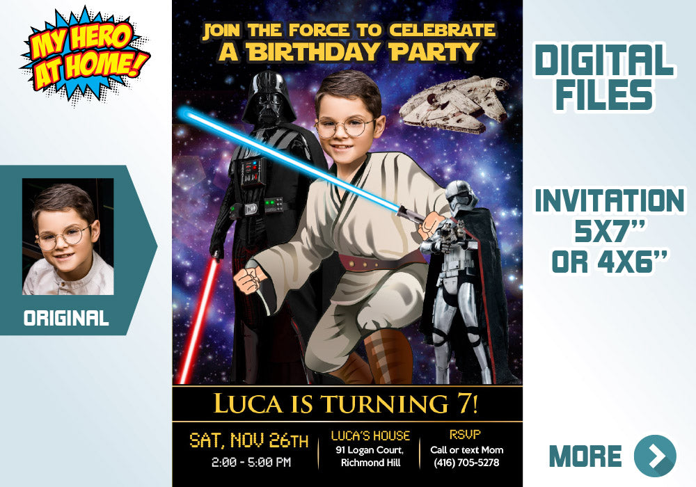 Jedi photo Invitation, Jedi Birthday, Star Wars theme Party, Jedi Digital Invitation, Jedi party Invitation, Star Wars party Invitation. 214