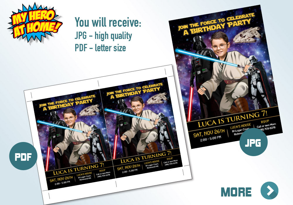 Jedi photo Invitation, Jedi Birthday, Star Wars theme Party, Jedi Digital Invitation, Jedi party Invitation, Star Wars party Invitation. 214