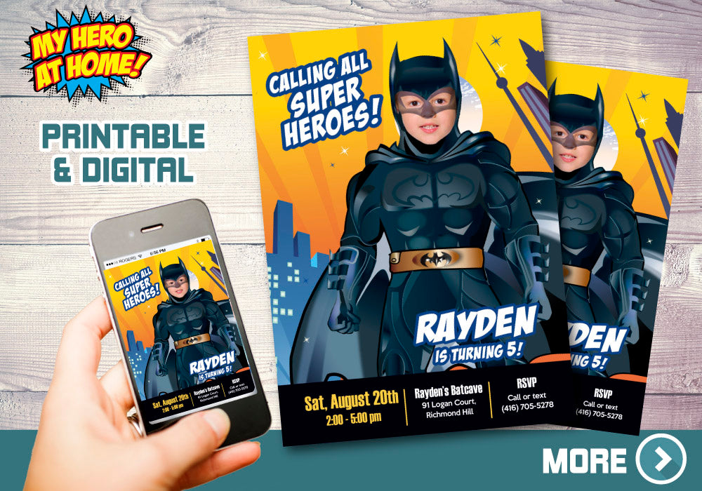 Batman birthday Photo Invitation, Batman party template with photo. 215