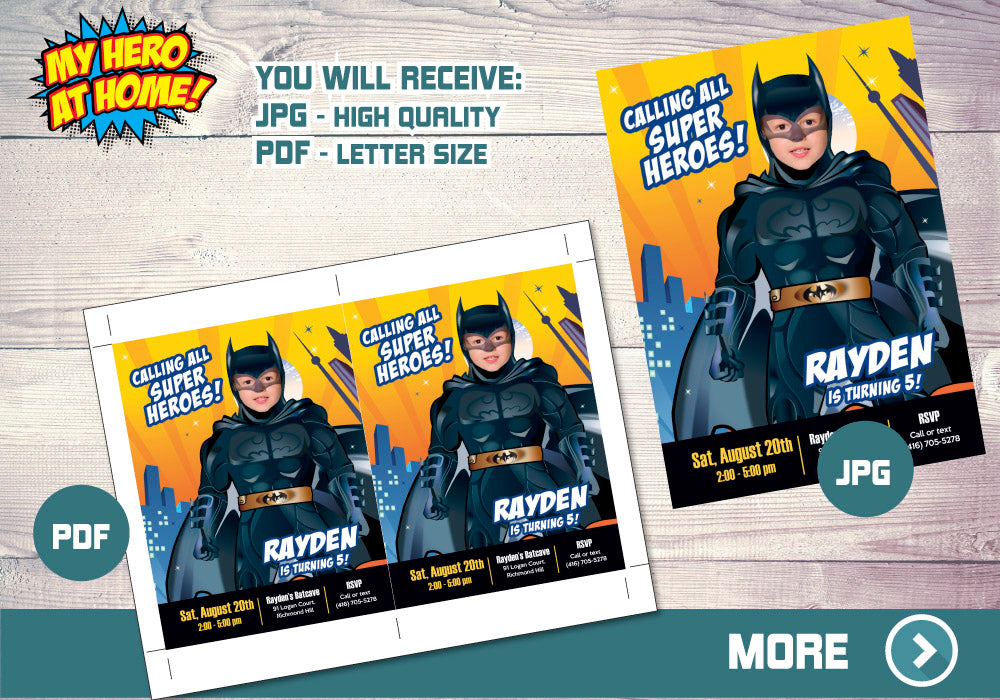 Batman birthday Photo Invitation, Batman party template with photo. 215