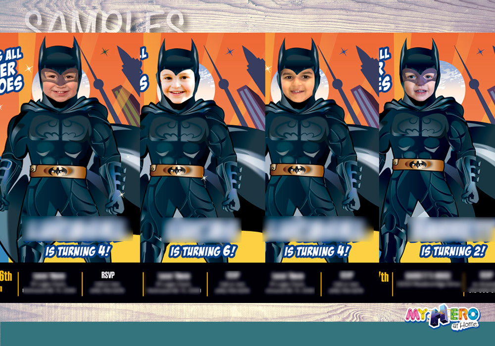 Batman birthday party Invitation with your kid as Batman, Batman party photo template. 215IN