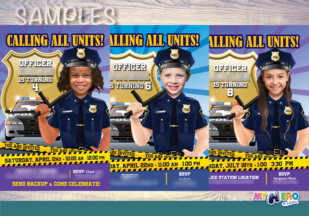 Police Officer photo Invitation, Police theme Party, Custom Police Invitation, Police thank you, Police party favors. 233B