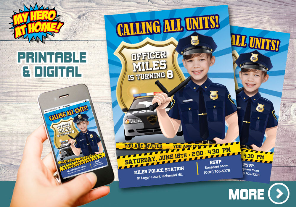 Police Officer photo Invitation, Police theme Party, Custom Police Invitation, Police thank you, Police party favors. 233B