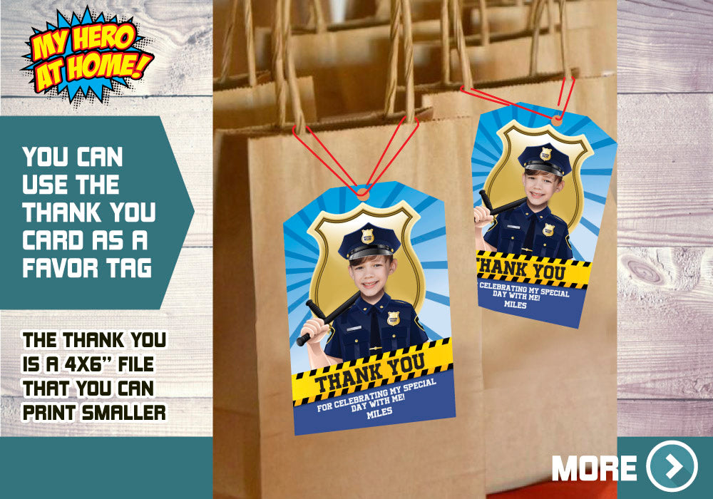 Police Officer photo Invitation, Police theme Party, Custom Police Invitation, Police thank you, Police party favors. 233B