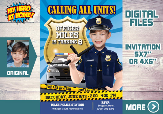 Police Officer photo Invitation, Police theme Party, Custom Police Invitation, Police thank you, Police party favors. 233B