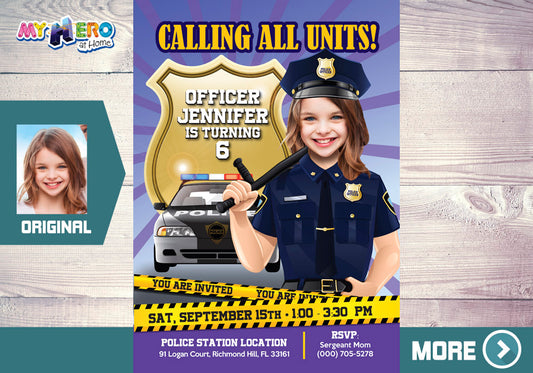 Girl Police Invitation, Policewoman Birthday Invitation, Police woman Digital, Police birthday Ideas for girls. 234