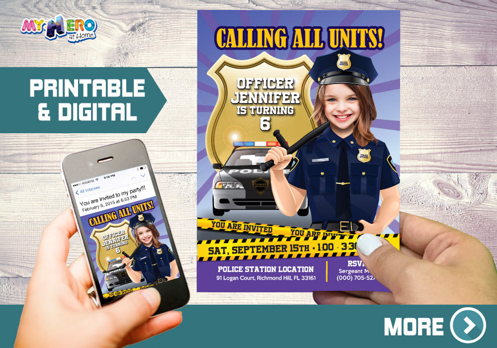 Girl Police Invitation, Policewoman Birthday Invitation, Police woman Digital, Police birthday Ideas for girls. 234