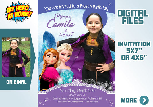 Frozen Invitation with Anna photo. Frozen Party invitation. Frozen themed party. Frozen Photo Invitation. Anna Frozen Invitation. 269C
