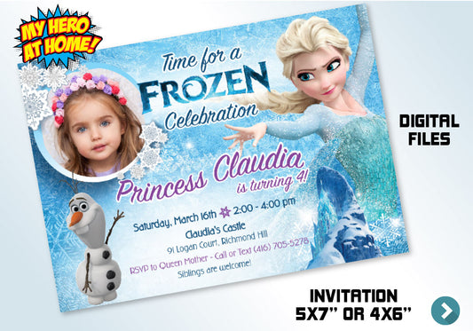 Frozen Invitation with Photo. Frozen thank you with photo. Frozen Party Invitation. Frozen photo favor tags. Elsa photo Invitation. 274C
