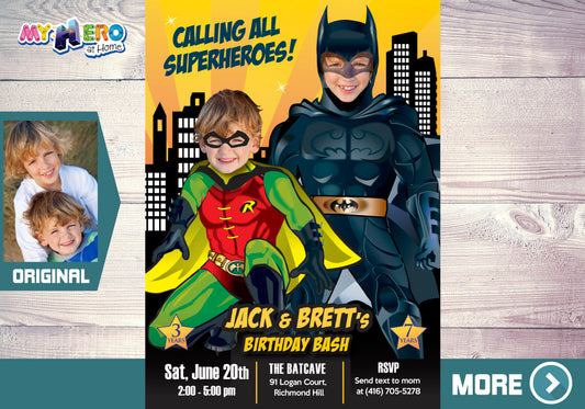 Batman and Robin Invitation, Batman and Robin Siblings Invitation, Batman and Robin Birthday Party. Joint Batman and Robin. 296
