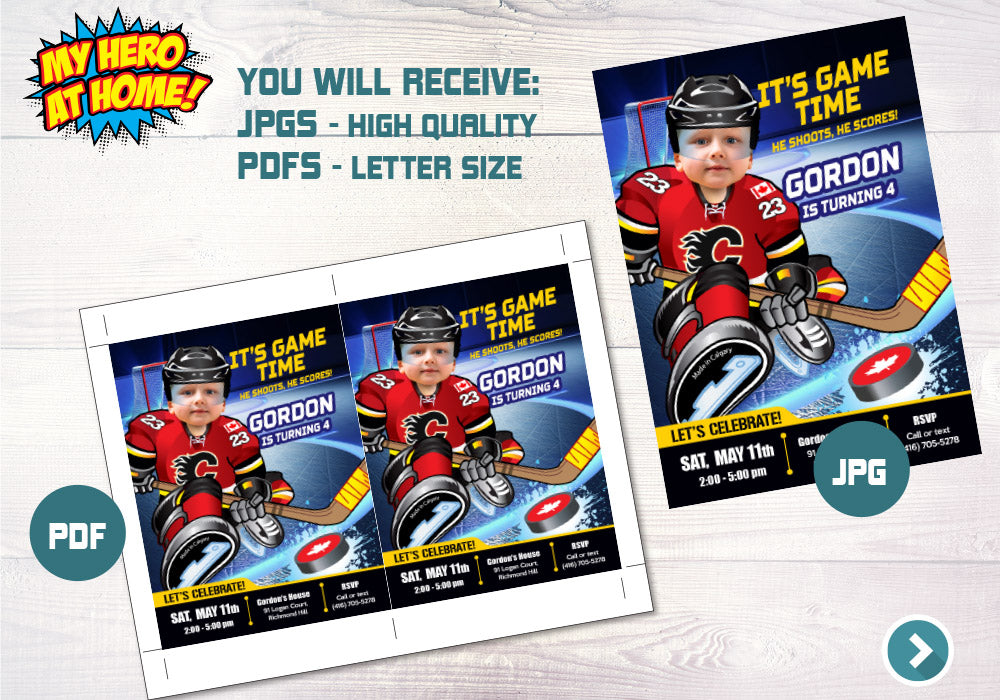 Calgary Flames Invitation, Calgary Flames photo invitation, Calgary Flames Digital Invitation. 300C