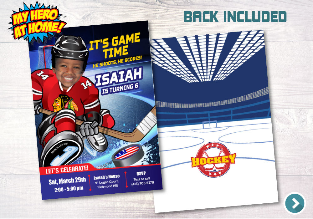 Chicago Blackhawks Invitation, Chicago Blackhawks photo invitation, Chicago Blackhawks Digital Invitation. 301C