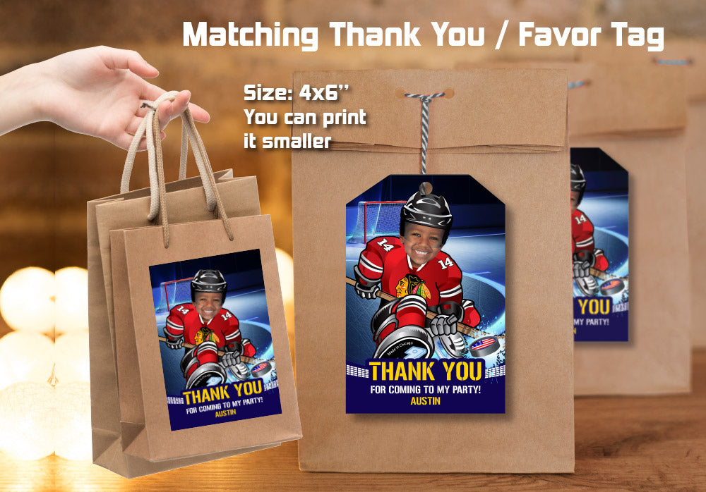 Chicago Blackhawks Invitation, Chicago Blackhawks photo invitation, Chicago Blackhawks Digital Invitation. 301C