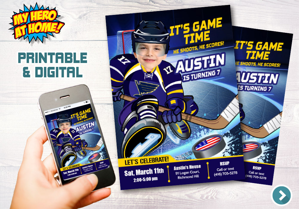 St Louis Blues Invitation with photo, St Louis Blues photo invitation, St Louis Blues Digital. 307C